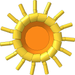 A sun built from minifig hands clipped around a dinner plate